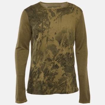 Pre Owned Kenzo Green camouflage Pattern Cotton Knit Crewneck T-Shirt M