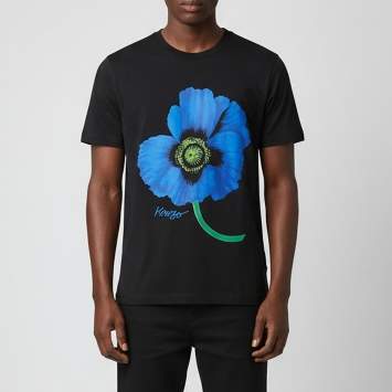 Pre Owned Kenzo Black Poppy Graphic Jersey Crew Neck T-Shirt M 