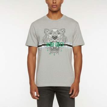 Pre Owned Kenzo Grey Logo Tiger Graphic Jersey Crewneck T-Shirt S