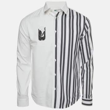مملوكة مسبقًا Kenzo White Cotton Printed Striped Button Down Shirt M 