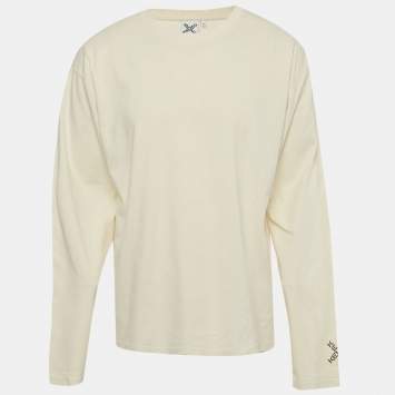Pre Owned Kenzo Cream Logo Graphic Jersey Long Sleeve T-Shirt XL