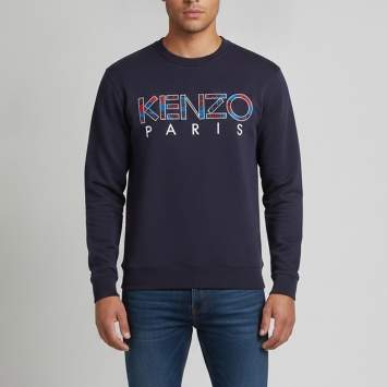 Pre Owned Kenzo Navy Blue Logo Embroidered Jersey Crewneck Sweatshirt S