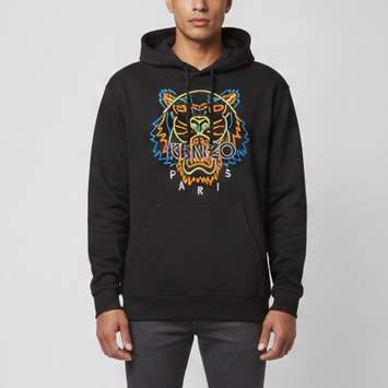 مملوكة مسبقًا Kenzo Black Fluorescence Tiger Embroidered Cotton Hoodie L