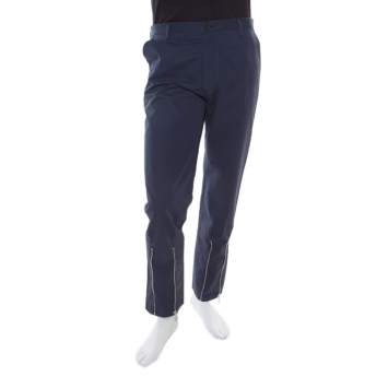 Pre Owned Kenzo Marine Blue Extrafine Cotton Blend Ankle Zip Detail Tech Trousers S