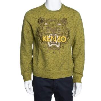 Pre Owned Kenzo Green Knit Tiger Motif Crew Neck Jumper M 