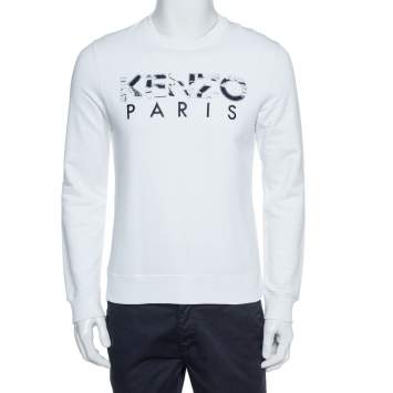 Pre Owned Kenzo White Cotton Kenzo Paris Embroidered Sweatshirt S