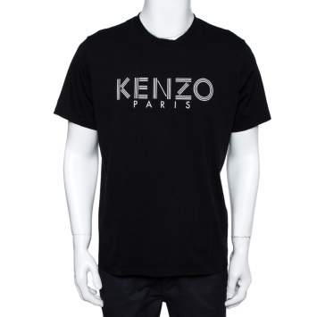 Pre Owned Kenzo Black Logo Print Cotton Crew Neck T-Shirt XL