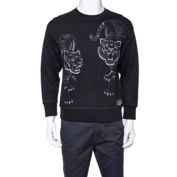 Pre Owned Kenzo Black Knit Tiger Embroidered Crewneck Sweatshirt M
