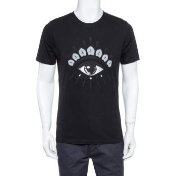Pre Owned Kenzo Black Eye Print Cotton Crew Neck T-Shirt M