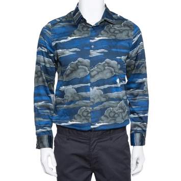 Pre Owned Kenzo Blue Night Cloud Print Cotton Long Sleeve Slim Fit Shirt XL