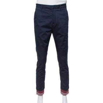 Pre Owned Kenzo Navy Blue Cotton Striped Ankle Detail Trousers M