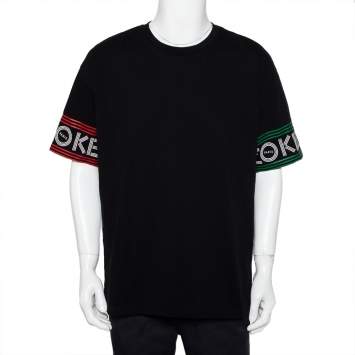 Pre Owned Kenzo Black Cotton Logo Printed Sleeve Detail Crewneck T-Shirt XXL