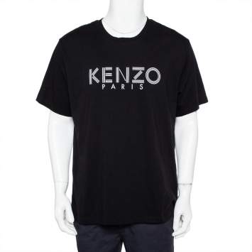 Pre Owned Kenzo Black Logo Printed Cotton Crewneck T-Shirt XL