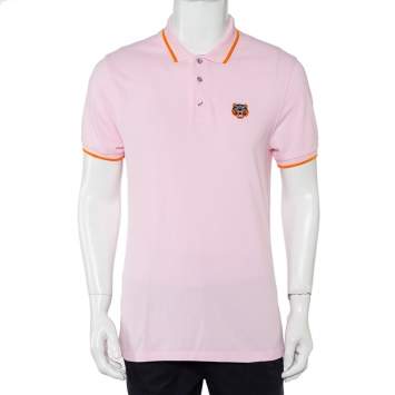 Pre Owned Kenzo Pink Cotton Pique Tiger Patch Detail Polo T-Shirt M