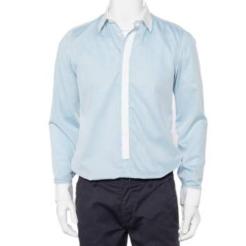 Pre Owned Kenzo Blue Cotton Contrast Trim Button Front Slim Fit Shirt M