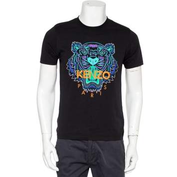 Pre Owned Kenzo Black Tiger Printed Cotton Holiday Capsule T-Shirt S