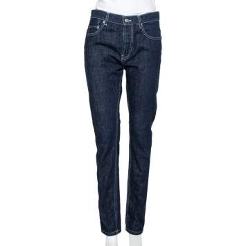 Pre Owned Kenzo Navy Blue Denim Contrast Detail Tapered Leg Jeans S