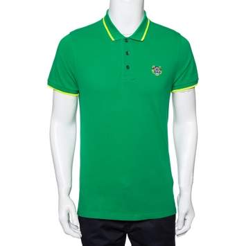 Pre Owned Kenzo Green Cotton Mini Tiger Patch Polo T-Shirt M