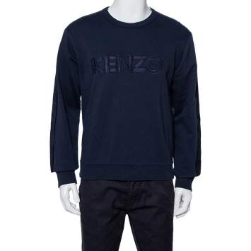Pre Owned Kenzo  Navy Blue Logo Embroidered Cotton Sweatshirt M