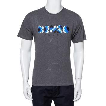 Pre Owned Kenzo Grey Popcorn Logo Printed Cotton Crewneck T-Shirt L