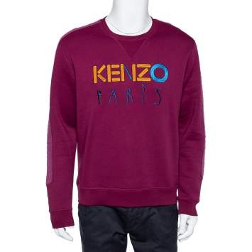 Pre Owned Kenzo Magenta Cotton Logo Embroidered Inside Out Detail Crewneck Sweatshirt L