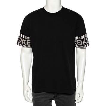 Pre Owned Kenzo Black Cotton Logoed Bands Detailed Crew Neck T-Shirt L