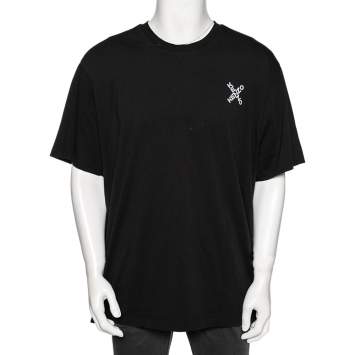 Pre Owned Kenzo Black Cotton Logo Print Detailed Short Sleeve T-Shirt XXXL 