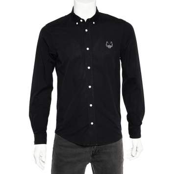 Pre Owned Kenzo Black Cotton Tiger Embroidered Casual Fit Shirt S