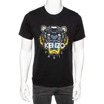 Pre Owned Kenzo Black Cotton Tiger Printed Short Sleeve Crew Neck T-Shirt L