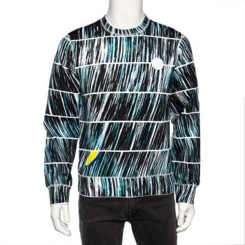 Pre Owned Kenzo Black & Blue Wave Printed Neoprene Long Sleeve Sweatshirt M