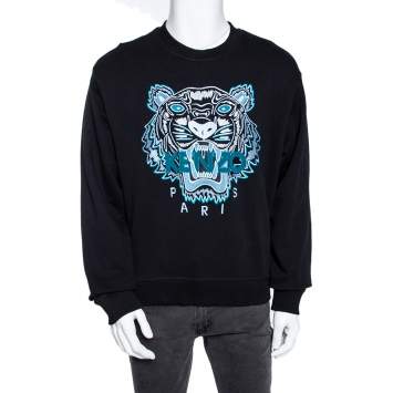 Pre Owned Kenzo Black Cotton Tiger Logo Embroidered Crewneck Sweatshirt L