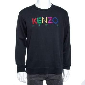 Pre Owned Kenzo Black Logo Embellished Cotton Long Sleeve Crewneck Sweatshirt XL