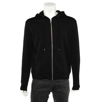 Pre Owned Kenzo Black Cotton Knit Logo Printed Hooded Sweatshirt L