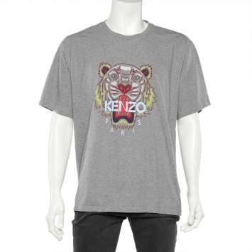 Pre Owned Kenzo Grey Tiger Printed Cotton Crewneck T-Shirt 3XL