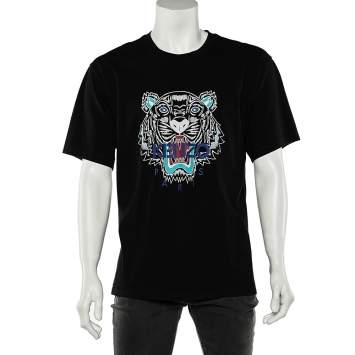 Pre Owned Kenzo Black Tiger Printed Cotton Knit Crewneck T-Shirt 3XL