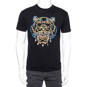 Pre Owned Kenzo Black Cotton Tiger Printed Crew Neck Short Sleeve T-Shirt XS