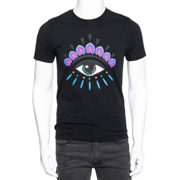 Pre Owned Kenzo Black Eye Print Cotton Crew Neck T-Shirt S