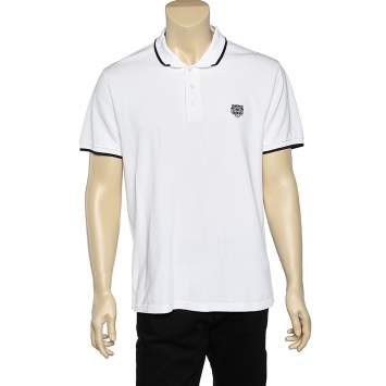 Pre Owned Kenzo White Pique Cotton K Fit Polo T-Shirt XL