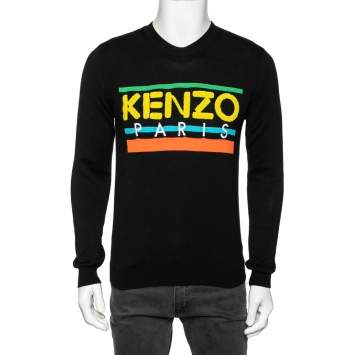 Pre Owned Kenzo Black Logo Knit Crew Neck Long Sleeve Sweater S