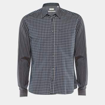 Pre Owned Kenzo Vintage Indigo Blue Cotton Checked Slim Fit Shirt XXL