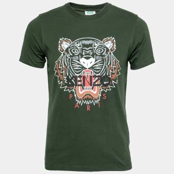 Pre Owned Kenzo Green Tiger Printed Cotton Short Sleeve T-Shirt S