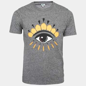 Pre Owned Kenzo Grey Eye Print Cotton Short Sleeve Round Neck T-Shirt M
