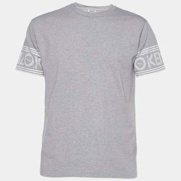 Pre Owned Kenzo Grey Jersey Logo Cuff Print T-Shirt S