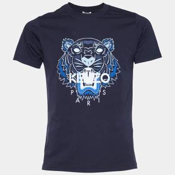 Pre Owned Kenzo Midnight Blue Cotton Knit Tiger Print T-Shirt S