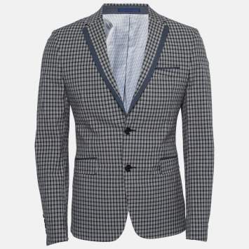 مملوكة مسبقًا Kenzo Dark Blue Checked Seersucker Cotton Slim Fit Blazer M