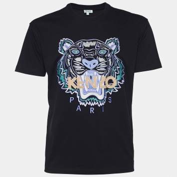 Pre Owned Kenzo Black Tiger Embroidered Cotton Knit T-shirt S