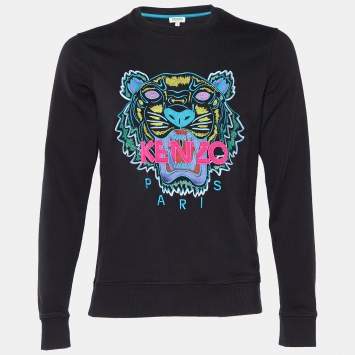 Pre Owned Kenzo Black Tiger Embroidered Sweatshirt L