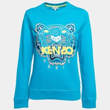 Pre Owned Kenzo Blue Cotton Tiger Embroidered Crewneck Sweatshirt XS