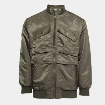 Pre Owned Kenzo Green Synthetic Multi-Pocket Bomber Jacket M