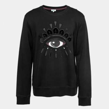 Pre Owned Kenzo Black Cotton Tiger Logo Embroidered Sweatshirt 2XL